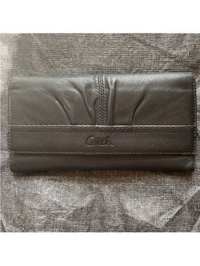 Coach SoHo pleated Trifold Black Leather Wallet with Embossed Logo